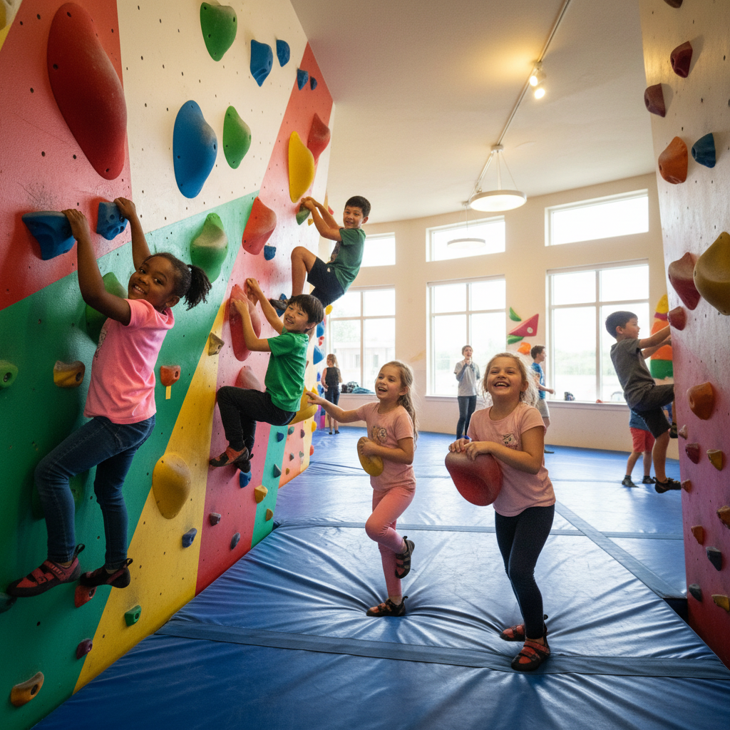 Niños escalando en la escuela deportiva de ORIGEN